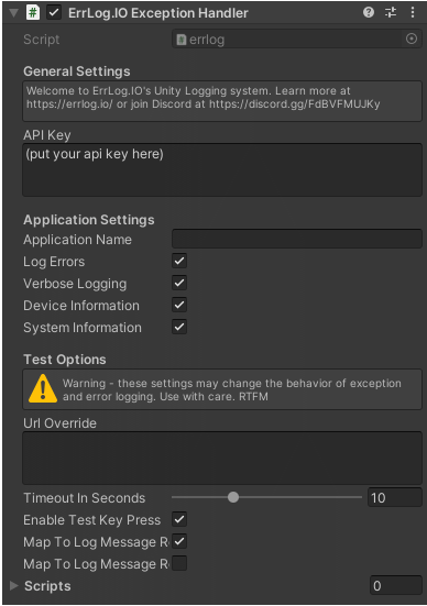ErrLog.IO Unity Inspector Screenshot